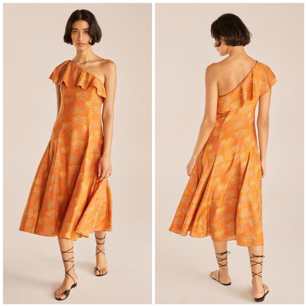 NWT Rebecca Taylor Isabelle One Shoulder Silk Midi Dress